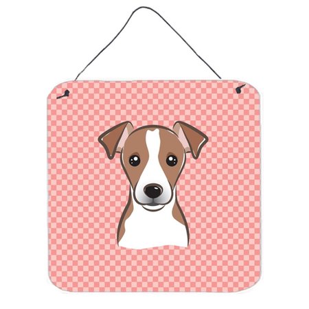 MICASA Checkerboard Pink Jack Russell Terrier Aluminum Metal Wall Or Door Hanging Prints, 6 x 6 In. MI250306